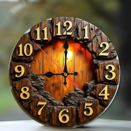 Rustic Wood Wall Clock Illuminated Backlit Design 10-Inch Silent Wooden Wall Clock, Battery Operated (AA Batteries Not Included), Artistic Home Decor