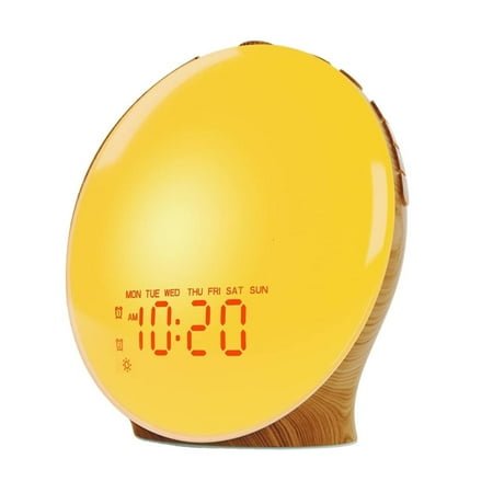 Rvaymup Multipurpose LED Light Wood Grains Sunrises Wake Up Lamp Digital Alarm Clock