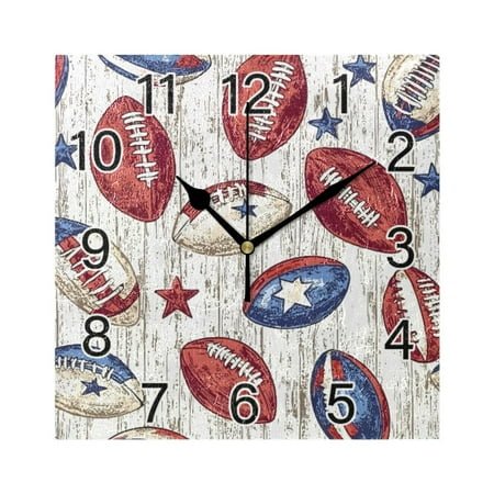 Ryvnso American Rugby Football Wall Clock Square Silent Non-Ticking Battery Operated 7.78