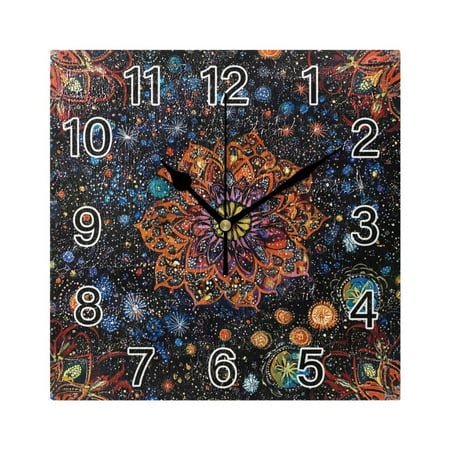 Ryvnso Magical Mandala Ethnic Wall Clock Square Silent Non-Ticking Battery Operated 7.78