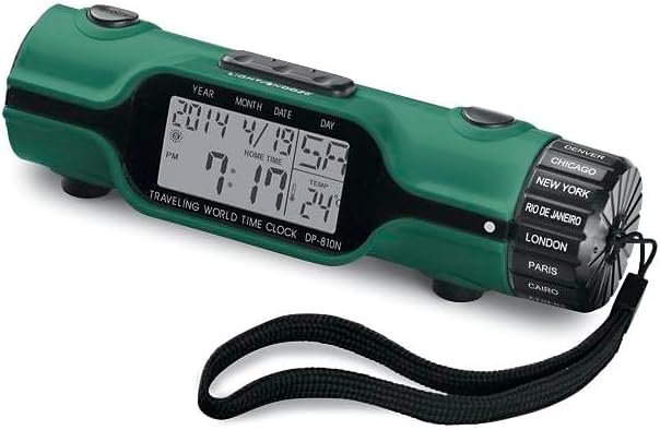 SAGEFINDS World Time Alarm Clock | Calendar, Thermometer, Alarm, Timer, Flashlight | 16 Pre-Set Time Zones | Lightweight & Portable for Travel | Bright LED Display