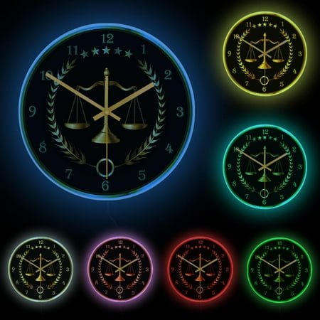 Scale Of Justice Modern Wall Clock Non Ticking Timepiece Lawyer Office Decor Law Firm Wall Art Judge Law Wall Hanging Wall Watch (White Frame with LED)