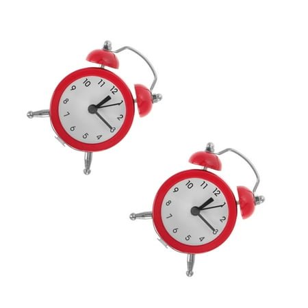 Set of 2 Small Red Metal Alarm Clocks for Kids - Creative Mini Desktop Garden Clocks with Fresh Design