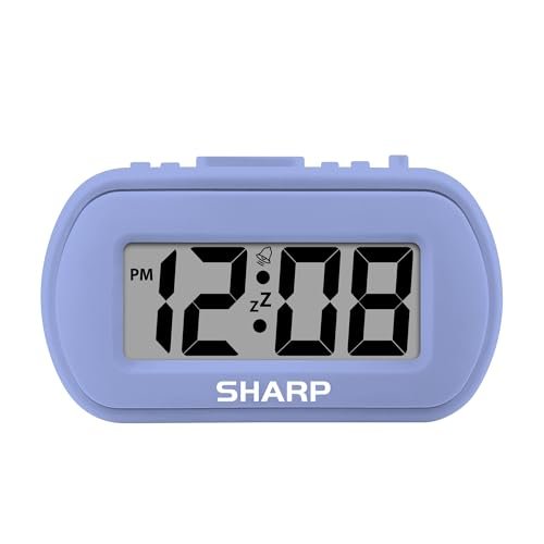 Sharp Digital Alarm Clock – Tactile Case with Soft Rubberized Finish - Battery Operated – Blue Backlight on Demand – Ascending Alarm – Easy to Use – Lavender