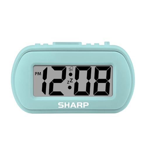 Sharp Digital Alarm Clock – Tactile Case with Soft Rubberized Finish - Battery Operated – Blue Backlight on Demand – Ascending Alarm – Easy to Use - Mint