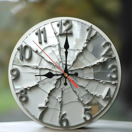 Shattered Mirror Clock 10-Inch Silent Wooden Wall Clock, Battery Operated (AA Batteries Not Included), Artistic Home Decor