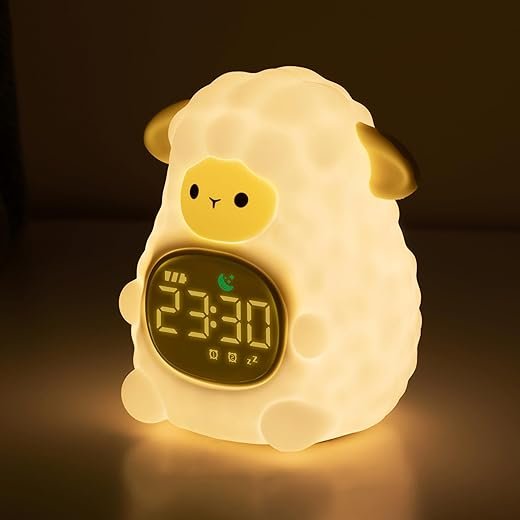 Sheep Alarm Clock with Night Light for Kids, Sleep Training and Sound Machine, Rechargeable Silicone Lamp Wake Up Clock, Cute Animal Tabletop Lamp, Alarm Clocks for bedrooms (Little Sheep)