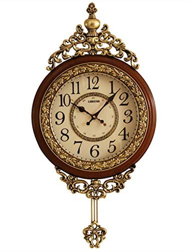 SHISEDECO Elegant, Traditional, Decorative, Hand Painted Modern Grandfather Wall Clock Fancy Ethnic Luxury Handmade Decoration, Swinging Pendulum for New Room or Office. Large. 29.5 Inch. Brown