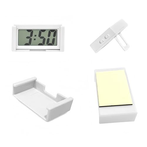 Shudyear Small Digital Clock, with Jumbo LCD Time & Day Display,Mini Automotive Small Digital Clock Battery Operated for Desktop Nightstand Pocket Car Truck Dashboard & Air Vent (1, White)