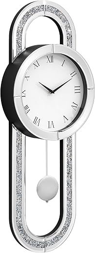 SHYFOY Decorative Wall Clock 31.5 Mirrored Pendulum Clock Silent Quality Quartz Luxury Large Wall Clocks with Crushed Diamond and Silver Glass for Living Room Home Decor & Gift