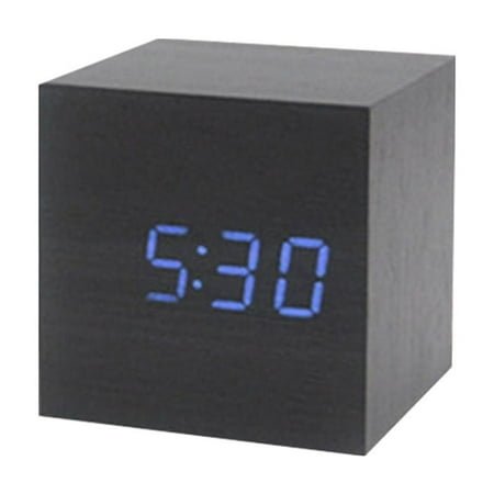 SIEYIO Wood Cube Voice Control Led Alarm Clock Decorative Clock Ornaments Art Crafts