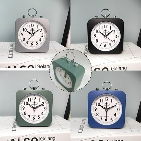 Silent Alarm Clock Modern Square Quartz Movement Bedside Analog Dial Desk Home Decor Art Diy Ornament Room Decoration Blue Smile Home