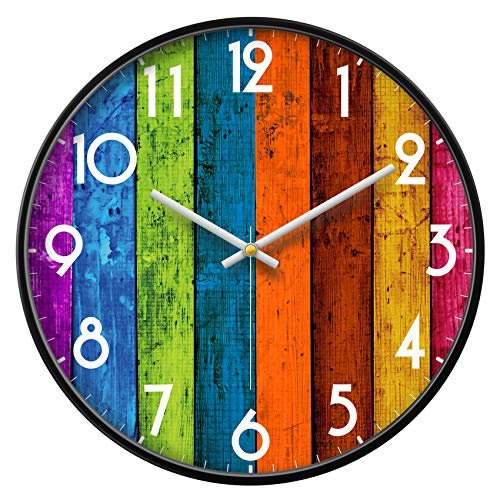 Silent Non-Ticking Wall Clock Colorful Multicolour Analog Large Display Mid Century Modern Battery Operated Quiet Unique Clock Vintage Decor for Living Room Garage Kitchen Kids Room Bathroom 14inch