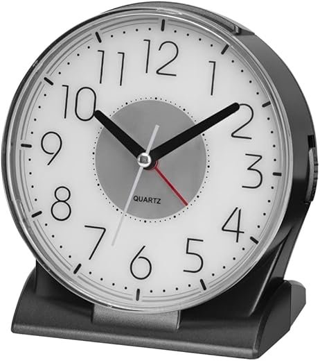Silent No Ticking Analog Alarm Clock,Readable for Seniors Vision Impaired,Easy to Set,Big Snooze Bar,Crescendo Alarm,Gentle Wake,Led Light,AA Battery Operated,Black