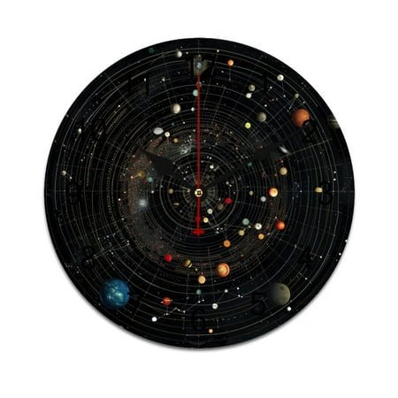 Silent Wall Clock 25cm/9.84in Round Wall Clock Galaxy System Hanging Clock for Home Living Room Bedroom Kitchen Non Ticking Battery Operated Living Room Mute Clock