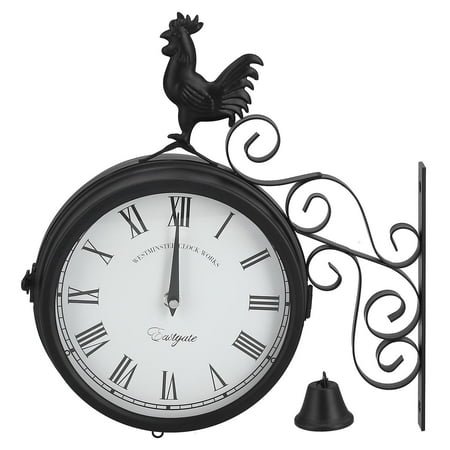 Silent wall clock Retro wall clock Cast iron cock wall-mounted clock, used for silent, non-tick, double-sided circular clock in courtyard garden families