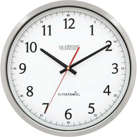 Silver | Shatterproof Lens | 404-1235UA-PL UltrAtomic 14 inch Stainless Steel Wall Clock