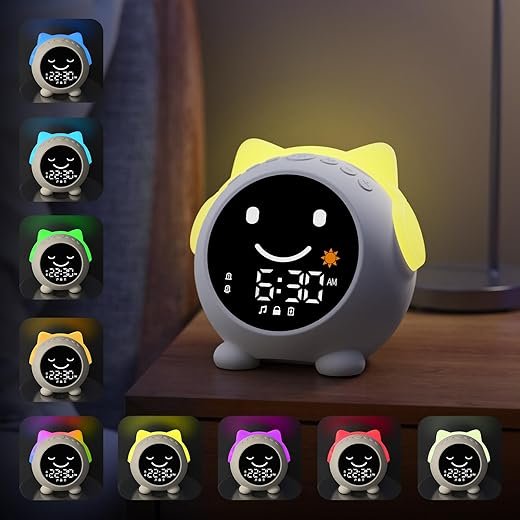 Sleep Training Clock, Toddler Sleep Trainer with Sun & Moon,9 RGB Color Night Lights, OK to Wake Clock for Girls Boys Teens,Music Player,Dual Alarms,Type-C Powered