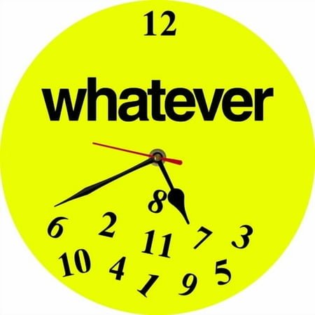 Soliyoahee Whatever. Scrambled Numbers Always Late 10inch Round Hanging Wall Clock Silent No-Tick Battery Powered for Bedroom Living Room kitchen and Office (Yellow)