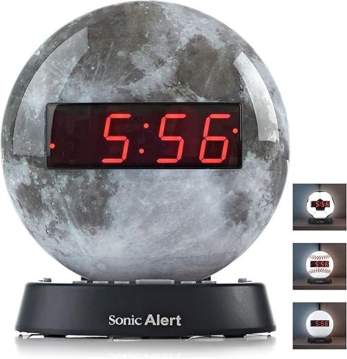 Sonic Alert Moon Alarm Clock Nightlight | Soft Ambient Light for Children in The Dark | Recordable Alarm Clock for Heavy Sleepers | Built-in Speaker