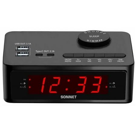 Sonnet R-1646 Led Clock Radio With 2 Usb-A And 2 Usb-C Ports