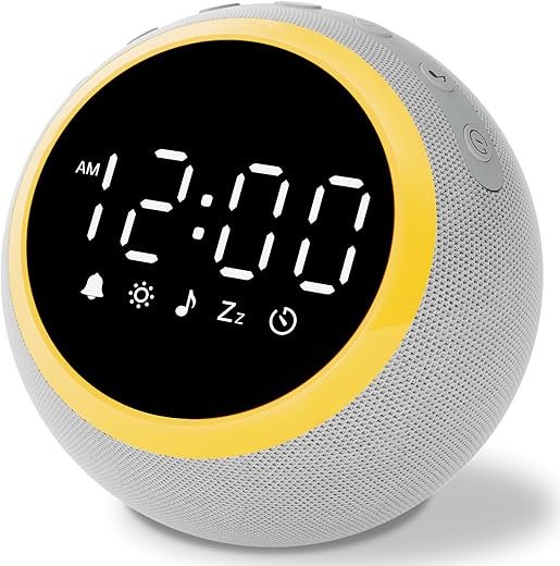 Sound Machine Alarm Clock for Sleep: Digital Alarm Clocks for Bedrooms, 25 Soothing Sounds, 7 Gentle Wake-up Sounds, 16 Adjustable Volume & Timer, Memory Function (Gray)