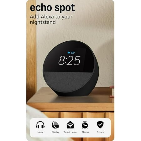 Spot, Great for nightstands, offices and kitchens, Smart alarm clock with Alexa