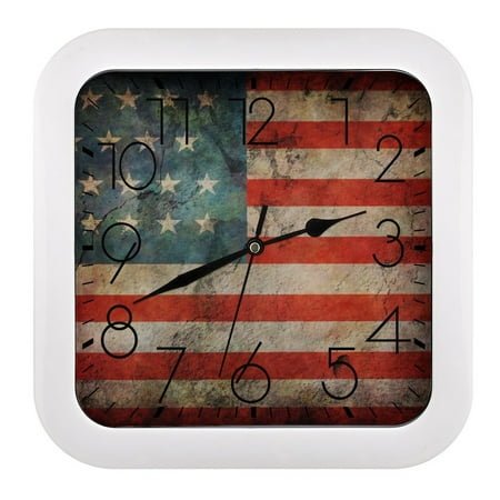 Square Clock 10.2in Easy To Hang Sweep Second Sound Light For Office Bedroom Living Room Classroom Dining Room Hanging Usa Flag American 4th July