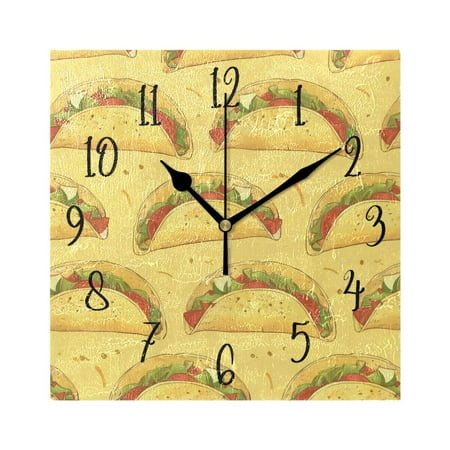 Square Clock Black Clock 7.78 *7.78 Inch Decorative Clock Creative Clock Dual-Purpose Clock Wall Clock Clock Decorate Your Space Yellow Taco