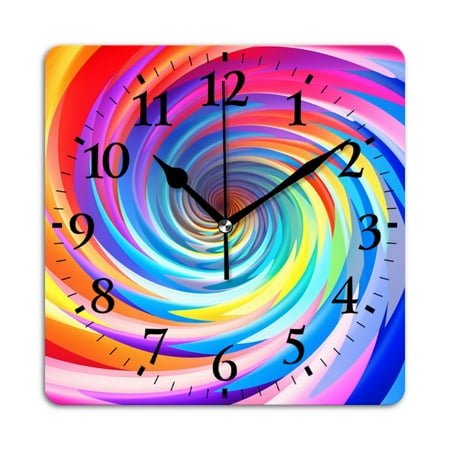 Square Wall Clock,Abstract Colorful Swirl,Silent Non-Ticking Wall Clock Decor for Home Office Kitchen Living Room Bedroom(12inch)