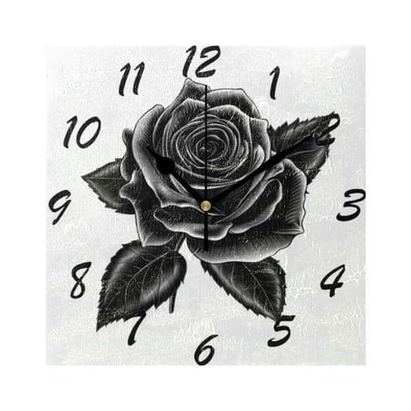 Square Wall Clock Silent Non-Ticking Battery Operated Retro 7.78 Clock for Bedroom Living Room Decor Black Rose