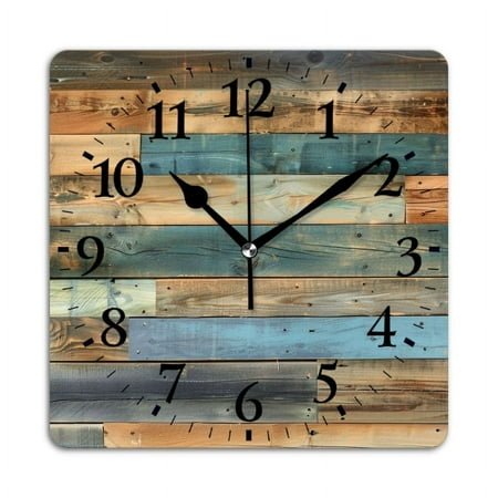 Square Wall Clock,Vintage Wooden Wall With Weathered,Silent Non-Ticking Wall Clock Decor for Home Office Kitchen Living Room Bedroom(12inch)