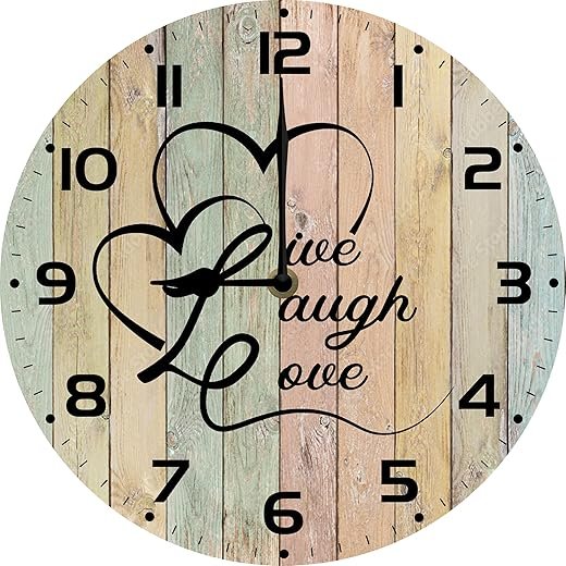 SRongmao Rustic Home Wall Decor Sign Live Laugh Love Wall Clock 10inch Silent Non-Ticking Battery Operated Quartz Round Wooden Wall Clock Decorative for Home Office