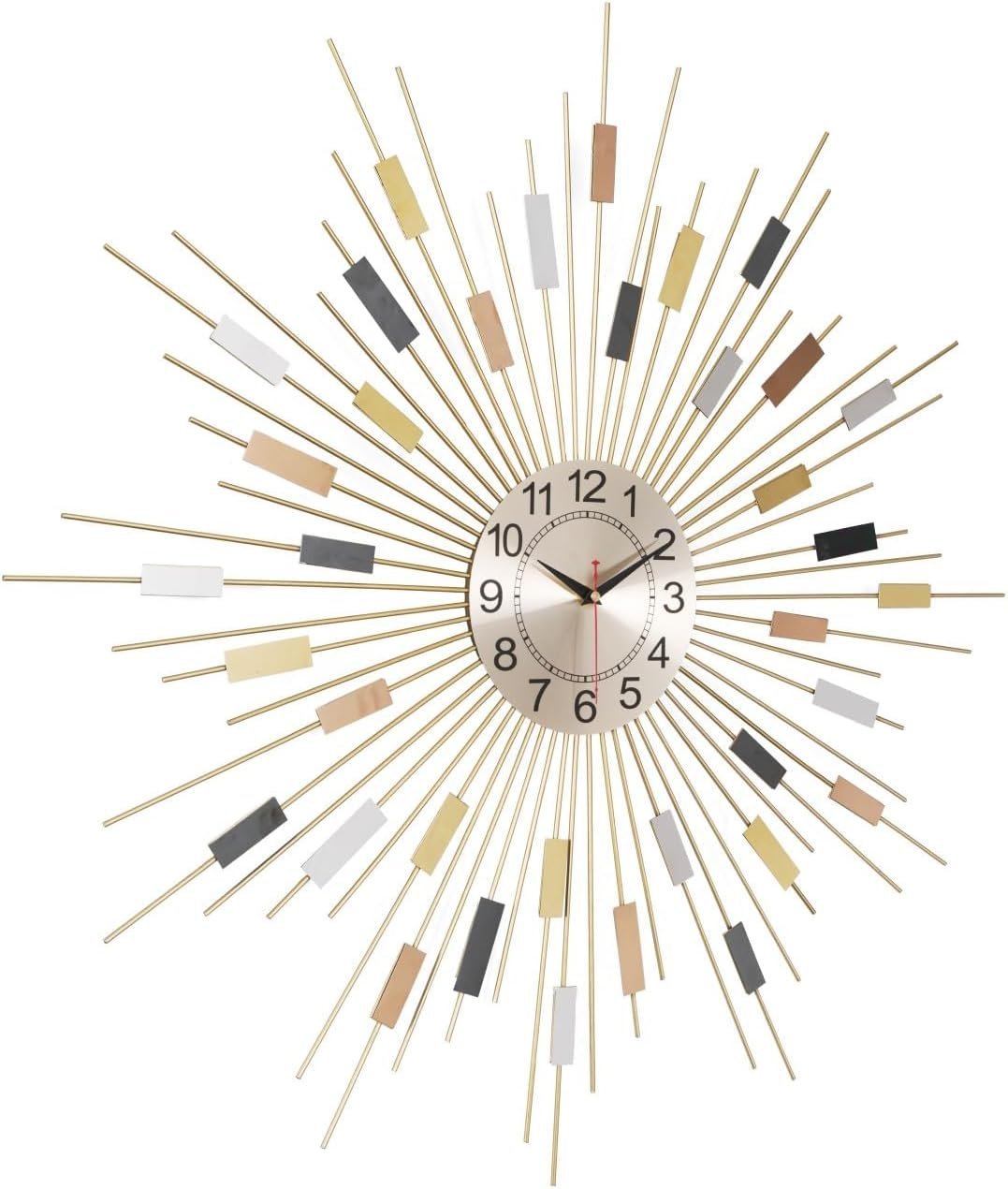 Starburst Round Wall Clock 24 Silent Battery Operated, Mid Century Modern Metal Decorative Wall Clock Decor for Living Room Bedroom Office