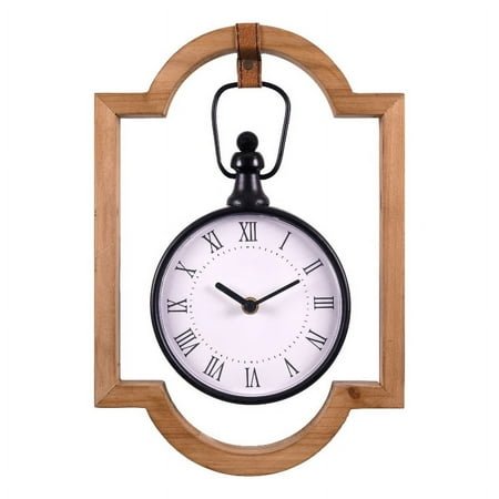 Stratton Home Decor Farmhouse 10 Liam Natural Wood and Black Metal Analog Wall Clock
