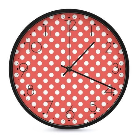 Stylish Round Wall Clock 9.8in Quiet Silent Easy To Hang Sturdy And Durable For Office Bedroom Living Room Classroom Dining Room Polka Dots Red Mid Century Modern