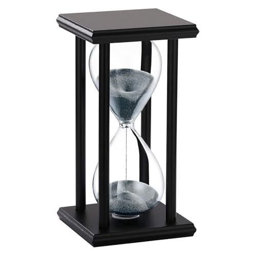 SuLiao Wood Hourglass 30 Minute, Black Wooden Stand Sand Timer Clock, Black Sand Watch 30 Min, Antiguo Reloj De Arena Half Hour, Large Unique Glass Sandglass for Home, Desk, Office Decorative