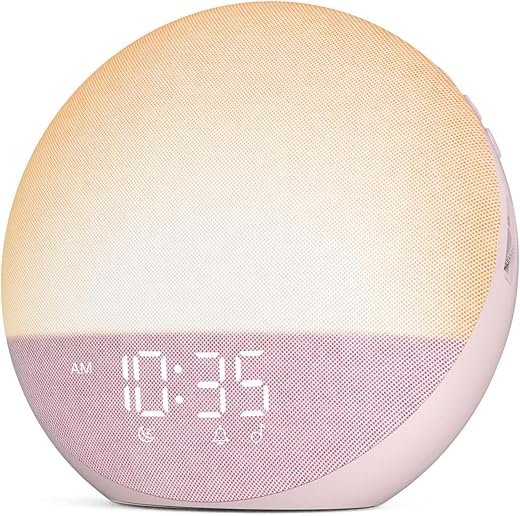 Sunrise Alarm Clock White Noise Machine: Natural Wake Up Light - Dimmable Clock with Bluetooth Speaker for Bedroom - 25 Sleep Sounds for Baby Adults Kids Sakura Pink