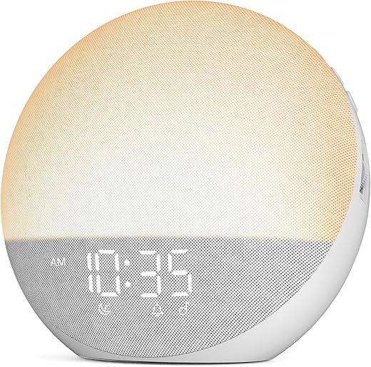 Sunrise Alarm Clock White Noise Machine: Natural Wake Up Light - Dimmable Clock with Bluetooth Speaker for Bedroom - 25 Sleep Sounds for Baby Adults Kids Frost White