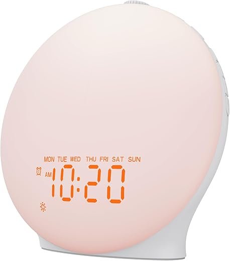 Sunrise Alarm Clock White Noise Sound Machine with 25 Soothing Sounds, 17 NightLights, Bluetooth Speaker Wake Up Light Alarm Clock for Bedrooms, Heavy Sleepers, Baby, Kids, Adults, Seniors, Ideal Gift