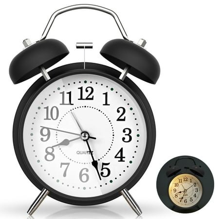 Super Loud Alarm Clock for Heavy Sleepers, 4 inches Twin Bell Alarm Clock with Backlight, Silent Non-Ticking & Luminous dial, Digital Alarm Clocks for Kids, Adults, Bedrooms, Black