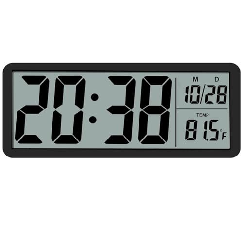 SwlatUtokf 8.5" Large Digital Wall Clock, Battery or Plug in Operated,LCD Digital Clock Large Display with Time, Date & Temperature, Wall and Table Clock for Bedroom, Livingroom, Office (Black)