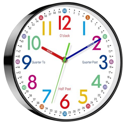 TAGLUMO Kids Wall Clock, 8 Inch Small Modern Wall Clocks Battery Operated, Silent Non-Ticking Analog Classic for Office, Home, Bathroom, Kitchen, Bedroom, School