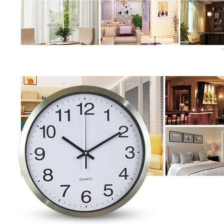 TEHAUX 1Pcs Wall Clock Round Shape for Business Owners Indoor Use Stainless Steel White