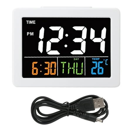 Temperature & Date Display, Desktop Clock with Enhanced Visibility White Large Screen LCD Alarm Clock