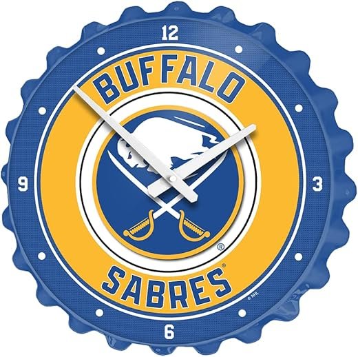 The Fan Brands NHL Buffalo Sabres: Bottle Cap Wall Clock - Sports Team Bar Sign Décor - Home Man Cave, Party Decoration - Made On Demand