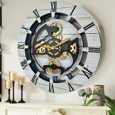 THE GEARS CLOCK Wall Clock with Real Moving Gears CA-LI_ 24 in Round Desert-Beige