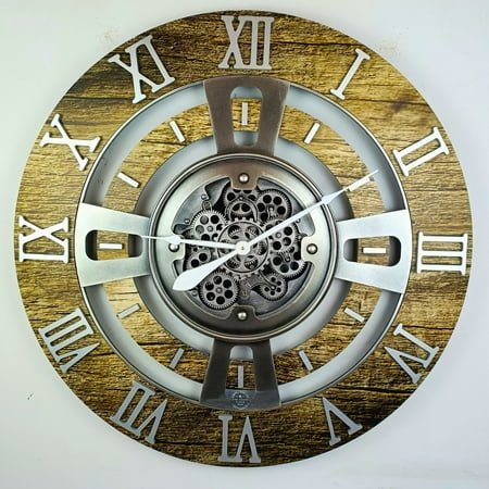 THE GEARS CLOCK Wall Clock with Real Moving Gears EN-LI_ 36 in Round Gold-Antique