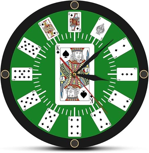The Geeky Days 12 Inch Poker Clock Spade Playing Cards Texas Hold 'em Inspired Modern Poker Bridge Wall Clock Watch Card Room Clocks Casino Game Room Wall Decor Gambler Gift