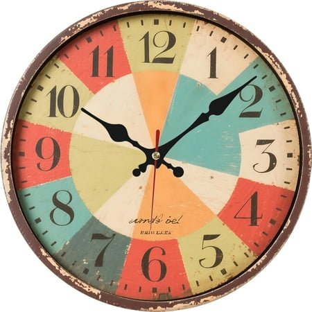 Thick Wood Kitchen Wall Clock Retro Farmhouse Clocks for Living Room Decor Bedroom Restaurant, Silent Battery Operated, Colorful Tuscan Country Style